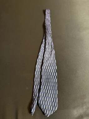 Fabio Fazio Blue and Black Geometric Checkered 100% Silk Handmade Necktie